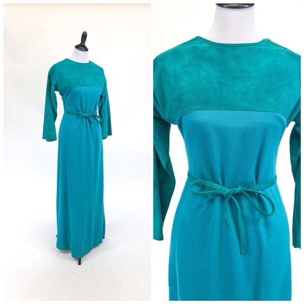 Rare! Vintage 1970s Bonnie Cashin Sills Teal Suede Wool Maxi Dress M