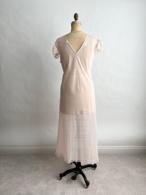Volup! Vintage 1950s Sheer Pink Nylon Lace Nightg… - image 4