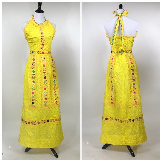 Sunny! Vintage 1970s Bright Yellow Embroidered Pin