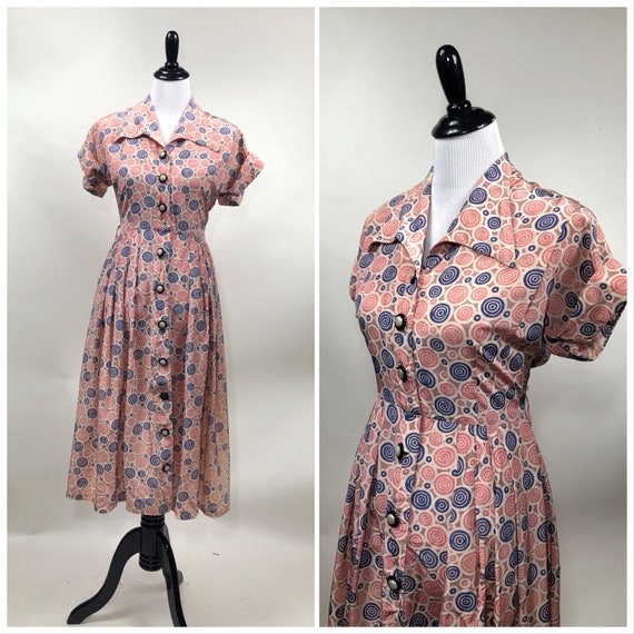 Perfect! Vintage 1940s Novelty Swirl Print Rayon D