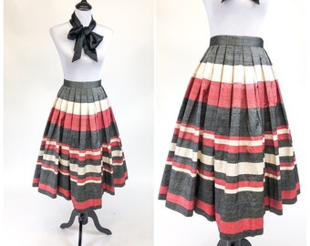 Chique! Vintage jaren 50 geplooide gestreepte zijden rok S M