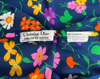 Best! Vintage 1970s Christian Dior Floral Silk Maxi Dress S M Saks
