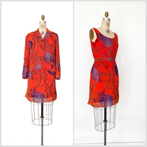Vintage 1960s Saks Fifth Avenue Psychedelic Silk Mini Dress Suit S M