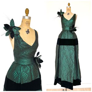 Robe Vintage Galanos Noir Et Blanc à Pois - Perles Et Cristaux - Taille ~US 4 - Occasion Exceptionnelle