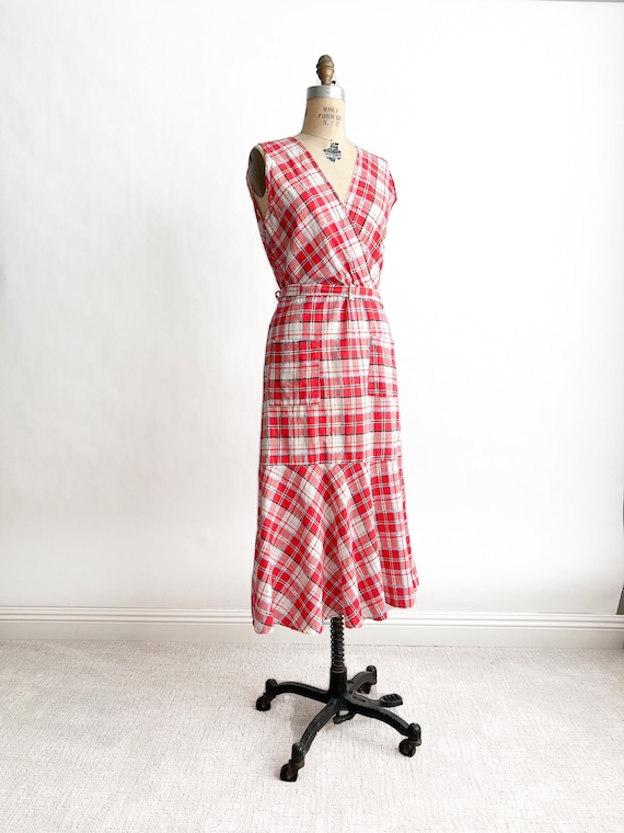 Sweet Vintage 1930s Red Plaid Cotton Wrap House D… - image 3