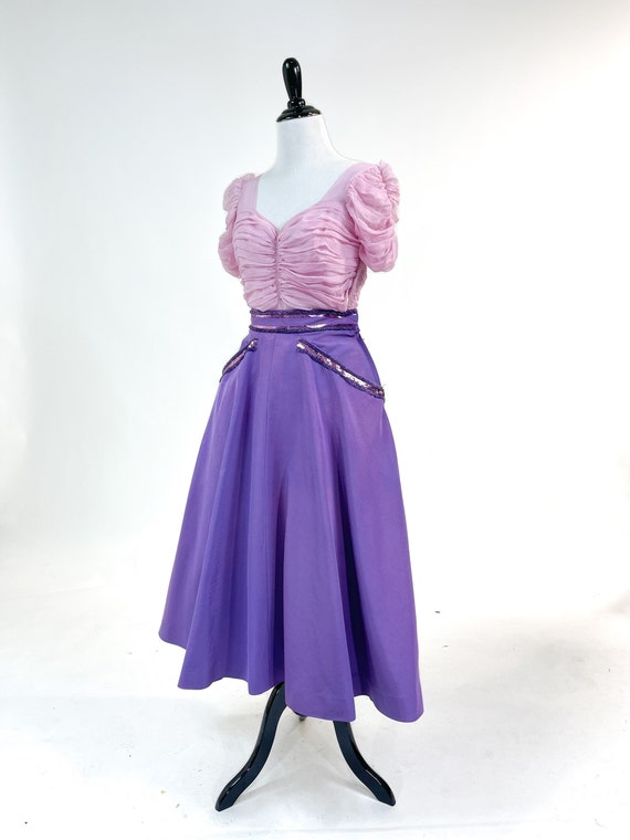 Wow! Vintage 1940s Rose Barrack Ruched Silk Sequi… - image 2