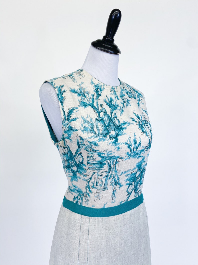 Chic Vintage 1960s Linen Novelty Colonial Print Dress /& Jacket Set M