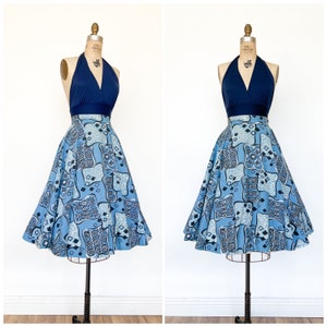 Vintage 1950s Mid Century Atomic Bandana Print Full Circle Skirt M