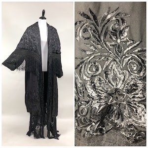 Stunning! 1920s Reversible Embroidered Velvet Fringe Opera Cocoon Coat