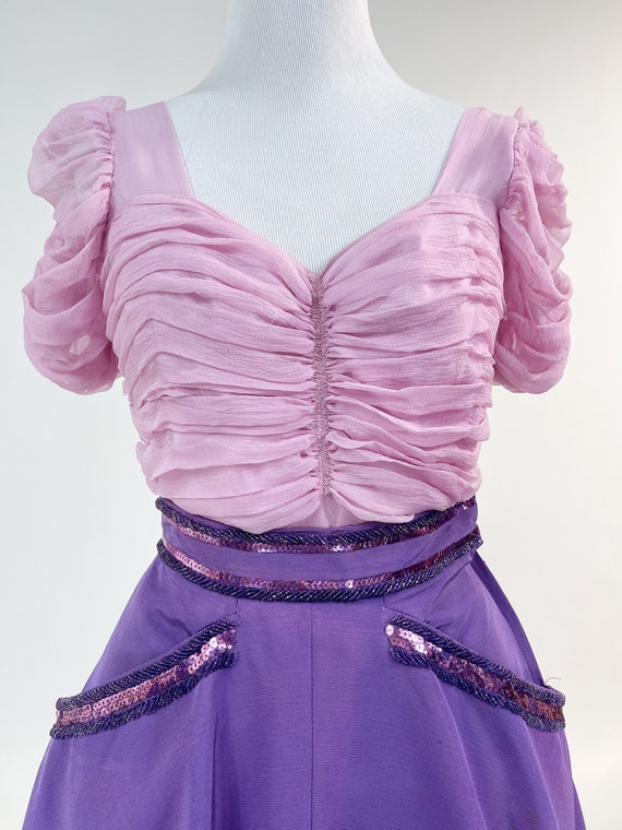 Wow! Vintage 1940s Rose Barrack Ruched Silk Sequi… - image 5