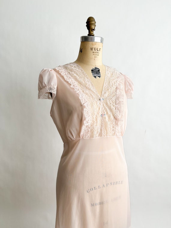 Volup! Vintage 1950s Sheer Pink Nylon Lace Nightg… - image 2