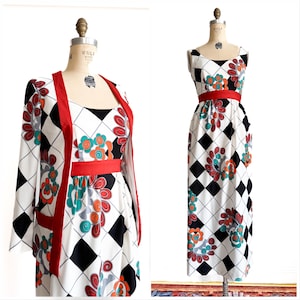 Vintage 1970s Graphic Print Op Art Maxi Dress & Jacket Set Carroll’s M