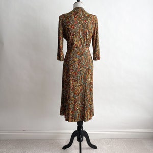 Pretty Vintage 1940s Rayon Jersey Wrap Dress Hip Swag Paisley L image 4