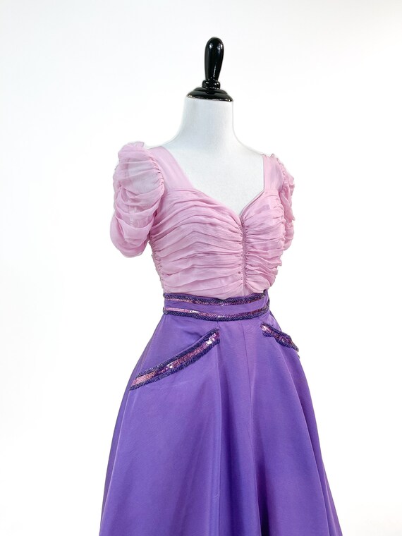 Wow! Vintage 1940s Rose Barrack Ruched Silk Sequi… - image 4