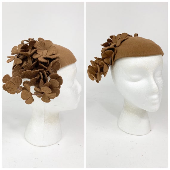Fab! Vintage 1940s Wool Felt 3D Wired Flowers Calo