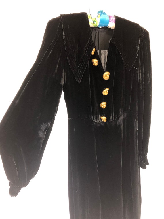 Best! VTG 1930s Rayon Velvet Dress Large Gold Knot Buttons S Best! VTG 1930s Rayon Velvet Dress Large Gold Knot Buttons S