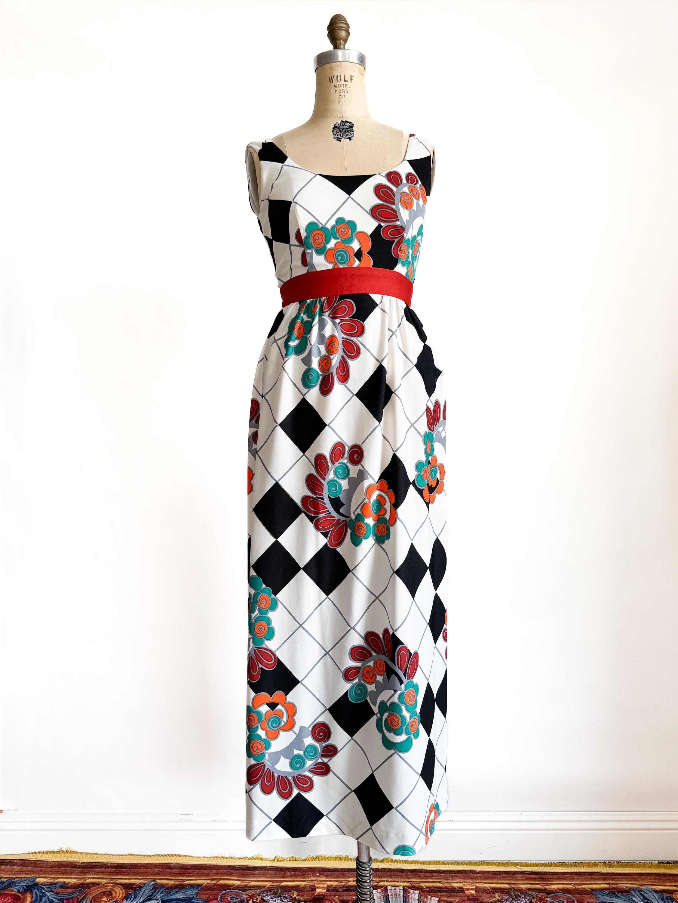Vintage 1970s Graphic Print Op Art Maxi Dress & Jacket Set