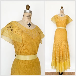 Vintage 1930s 30s Broderie Anglaise Cotton Eyelet Lace Dress Gown S