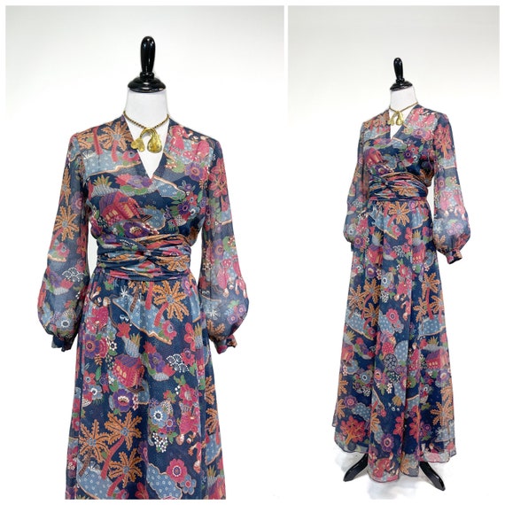 Fab! Vintage 1970s Novelty Print Cotton Wrap Maxi 