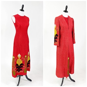 Fresh! Vintage 1970s 70s High End Embroidered Maxi Dress & Full Length Coat S