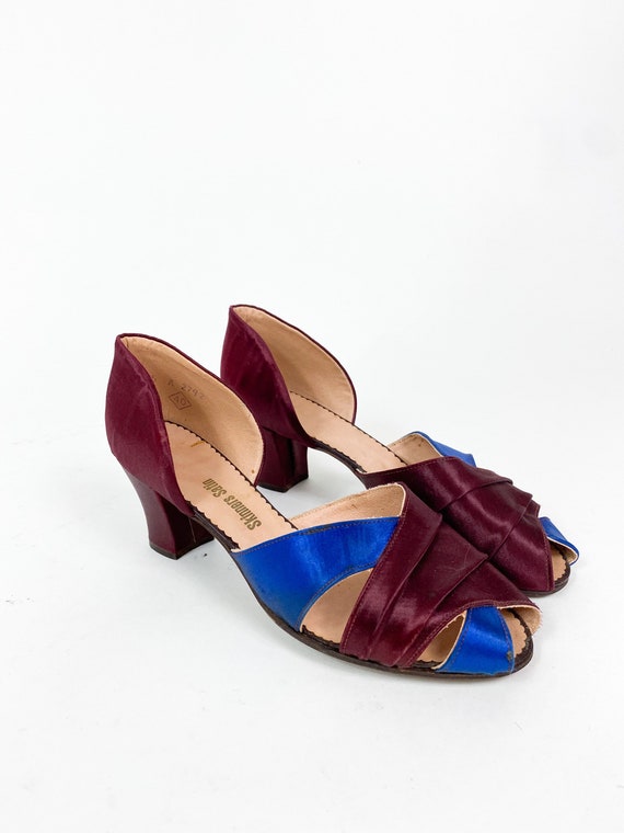 Glam! Vintage 1930s 1940s Burgundy Blue Satin Boud