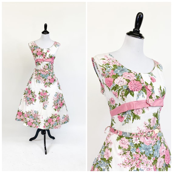 Volup! Vintage 1950s Full Skirt Floral Cotton Day