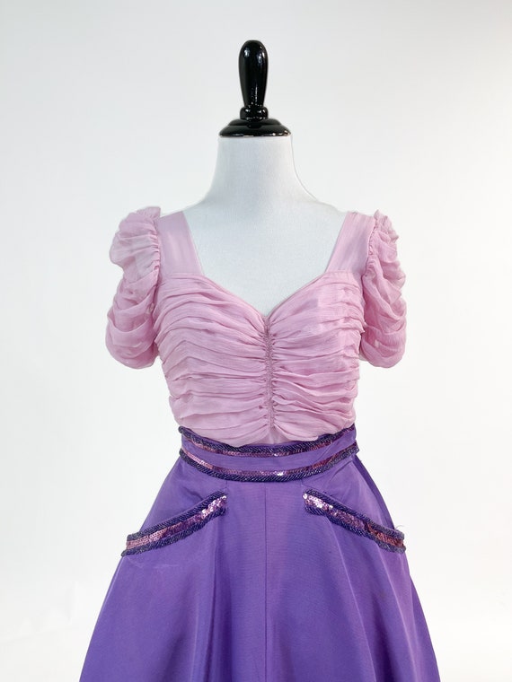 Wow! Vintage 1940s Rose Barrack Ruched Silk Sequi… - image 6