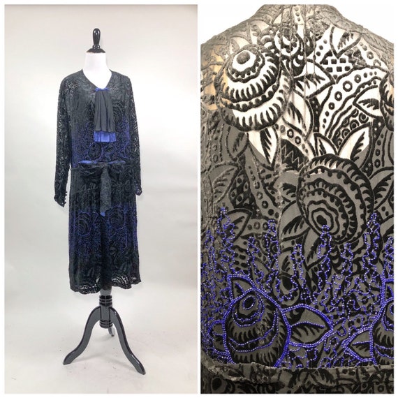 Incredible Vintage 1920s Burnout Silk Devore Dress Sapphire | Etsy