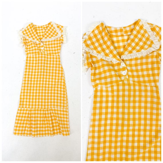 Cheery! Vintage 1930s Yellow Gingham Plaid Day Dre