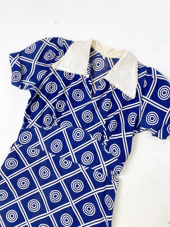 Deco! Vintage 1930s 30s Cotton Geometric Blue Depr
