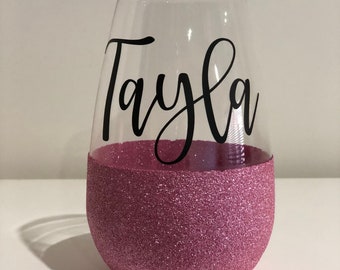 Stemless Wine Glasses with glittered bottom