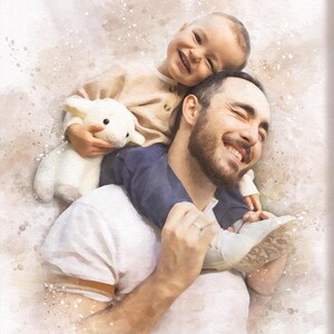 Personalised Watercolour Family Portrait Print, Custom Photo Art Gift image 2