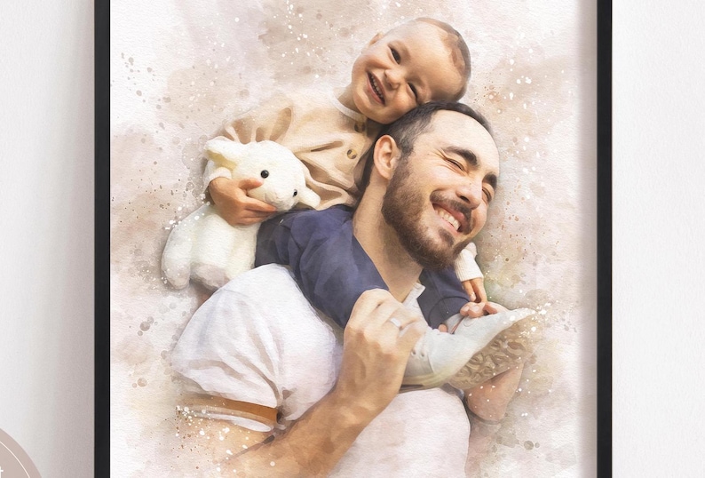 Personalised Watercolour Family Portrait Print, Custom Photo Art Gift image 2