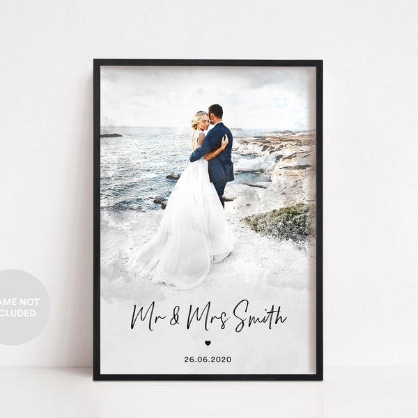 Personalised Wedding Watercolour Portrait | Custom Couple Portrait | Digital Watercolour Painting from Photo | Anniversary Gift for Husband