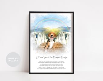 Custom Watercolour Pet Portrait, Rainbow Bridge Pet Memorial Print