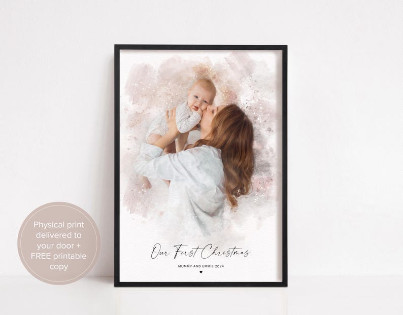 Personalised Watercolour Family Portrait Print, Custom Photo Art Gift image 4