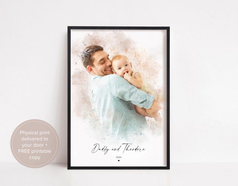 Personalised Watercolour Family Portrait Print, Custom Photo Art Gift image 3