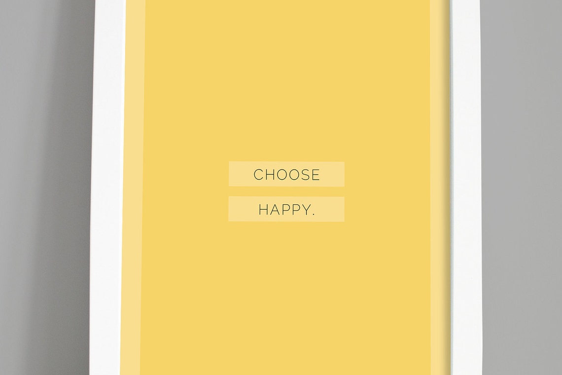 Choose Happy Wall Art Home Decor Yellow Quote Print Summer Etsy