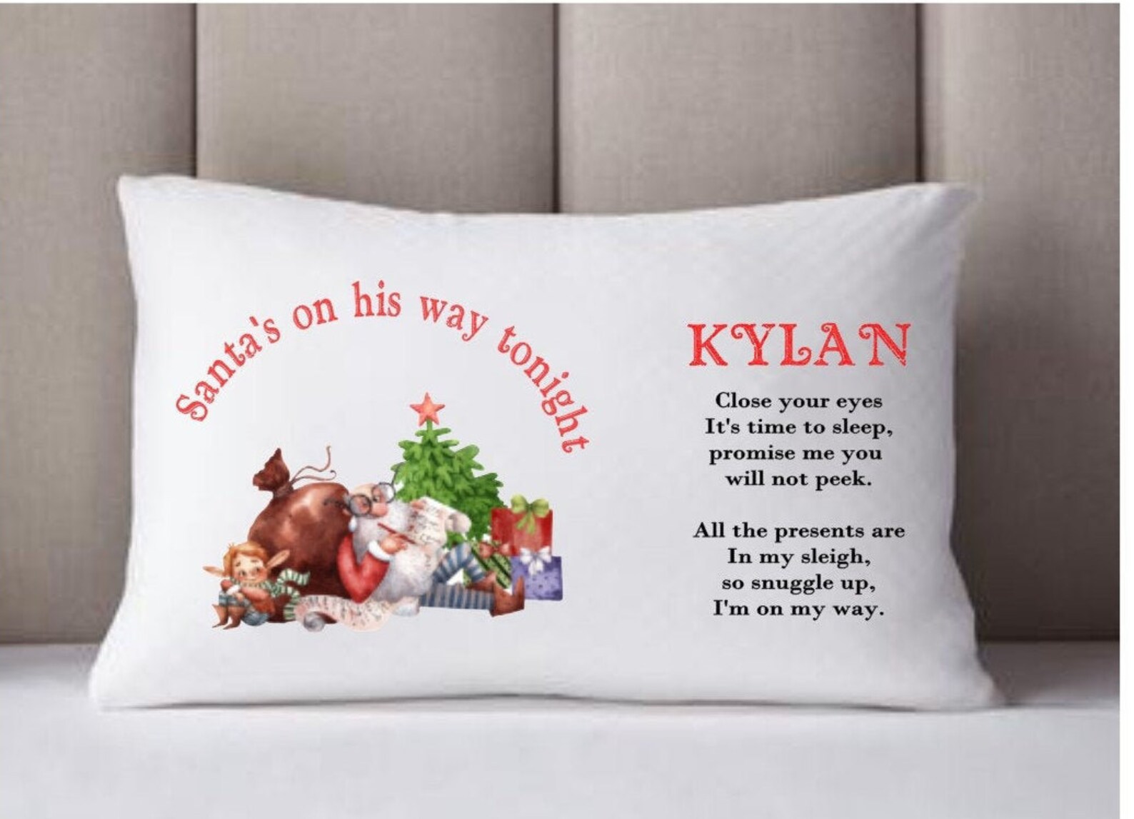 Christmas pillow case Santas on his way poem Christmas eve Etsy