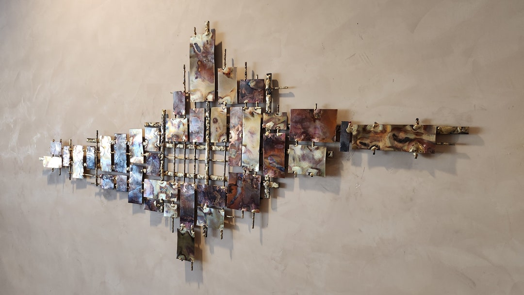 Wall Sculpture, Mid Century Modern, Brutalist, Brass, Copper, Art