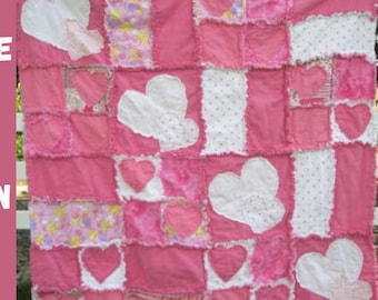 Heart Rag Quilt Pattern, Valentines Day Quilt Pattern, Scrappy Quilt for Easy Baby or Larger Quilt