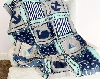 Nautical Baby Rag Quilt Pattern, Baby Quilt Pattern, Kid Sewing Pattern, Easy Quilt Pattern