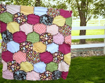 Rag Baby Quilt Patterns PDF Sewing Patterns, Hexagon Quilt Pattern, Modern Baby Quilt