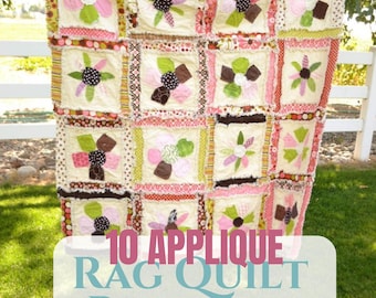 10 Applique Rag Quilt Patterns | Flowers, Tractors, Owls (PDF Download)