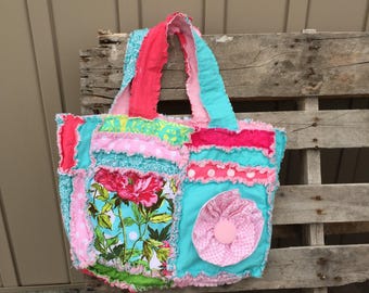 Diaper Bag Pattern, Flower Patchwork Bag Rag Quilt Pattern, Beginner Quilted Bag Sewing Pattern