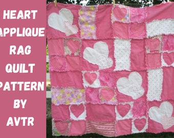 Heart Rag Quilt Pattern, Heart Quilt Pattern, Scrappy Quilt for Easy Baby or Larger Quilt