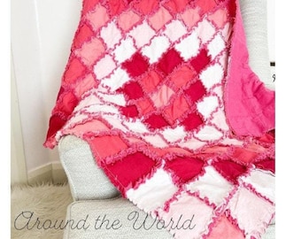 Around the World Rag Quilt Pattern PDF | Baby Girl and Boy Quilt Patterns | Beginner Patchwork Sewing Tutorial | Instant Download