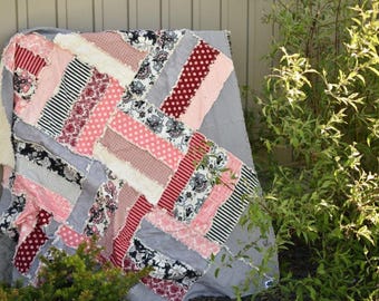 Rail Fence Rag Quilt Pattern for Rag Quilt Throw Size, Modern Quilt Pattern | Beginnier Scrappy Blanket for Women | PDF Instant Download