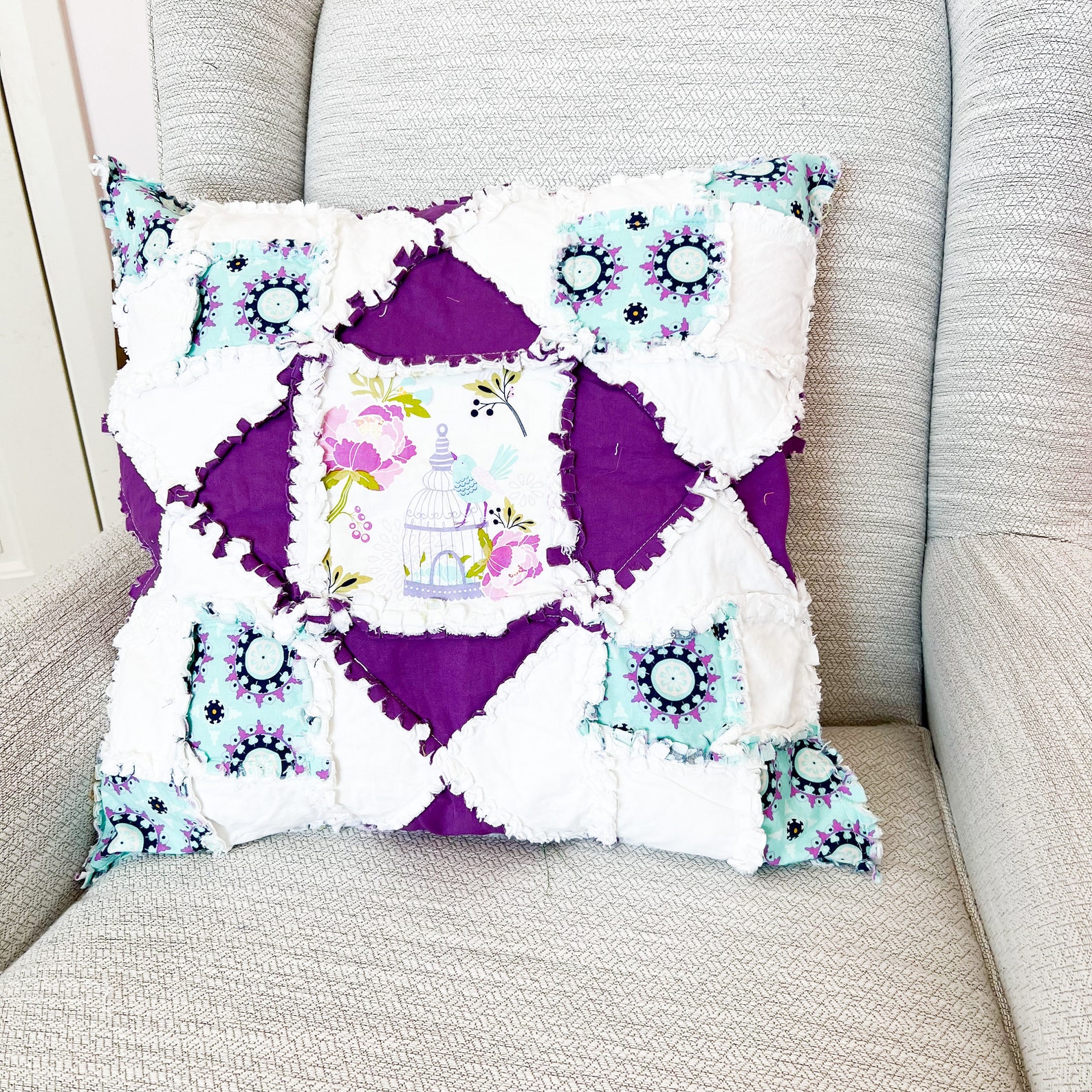 Hourglass and Squares Rag Quilt Pillow Sham Sewing Pattern for 20 Inch