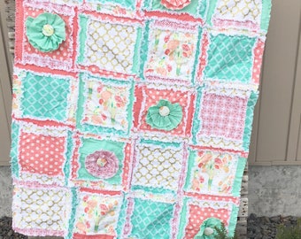 Flower Applique Rag Quilt Pattern PDF, Easy Quilt Pattern for Baby Rag Quilt and Toddler Girl Bedding